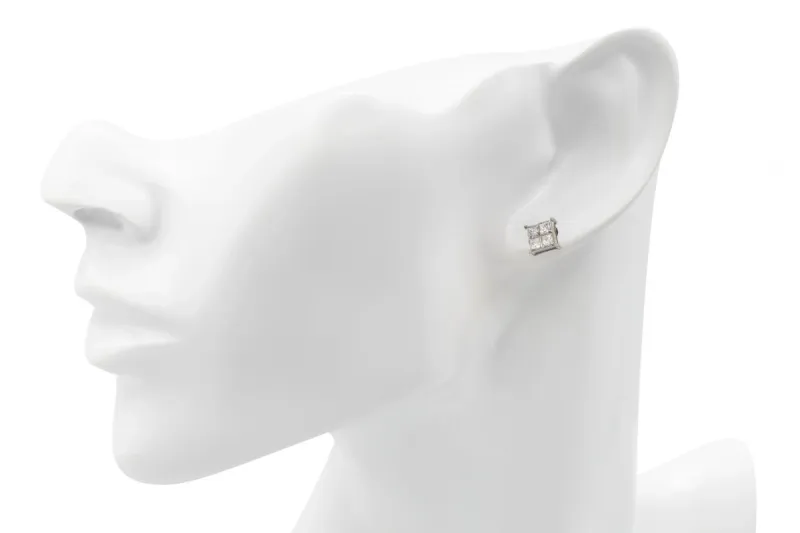 18ct White Gold Princess Cut Diamond Stud Earrings 1.01ct