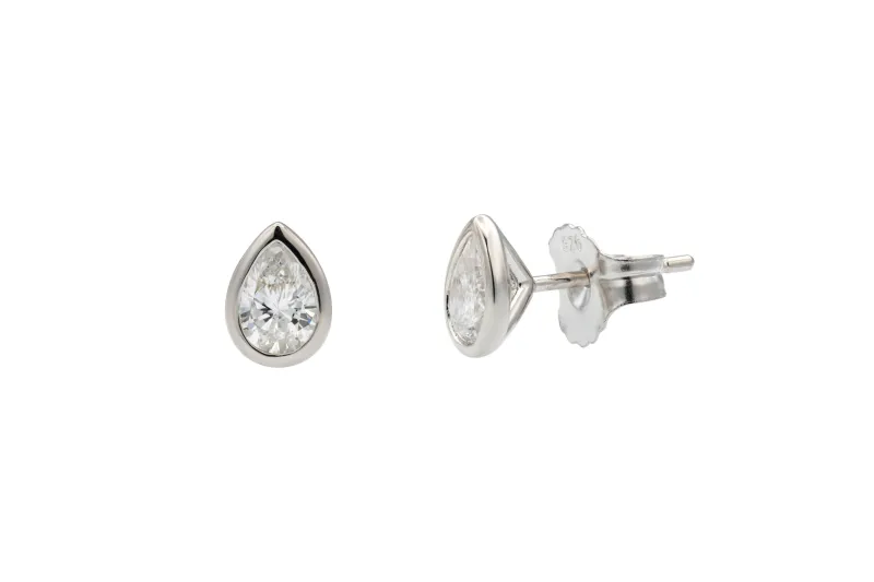 Sterling Silver Lab Grown Pear Cut Diamond Stud Earrings 1.04ct