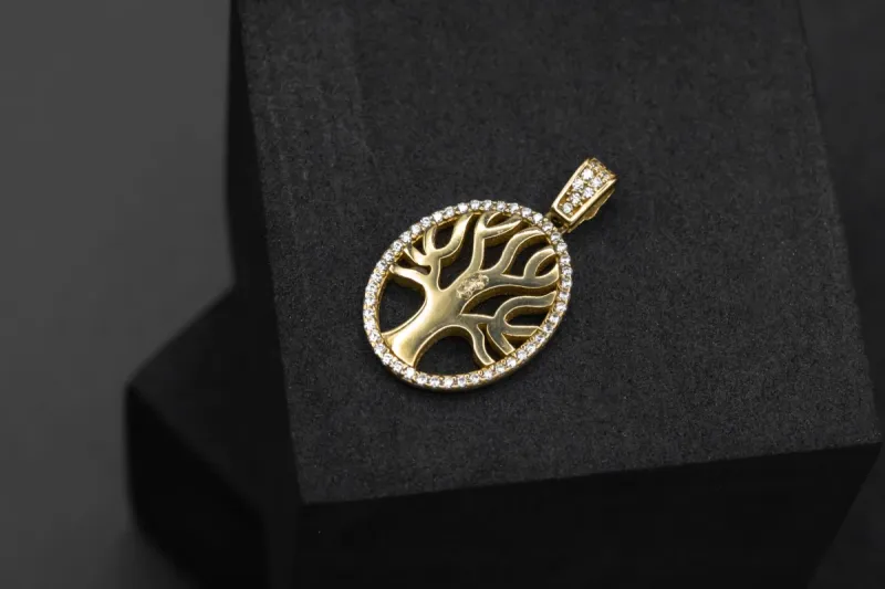 9ct Yellow Gold Tree Of Life Cubic Zirconia Pendant 3.1g