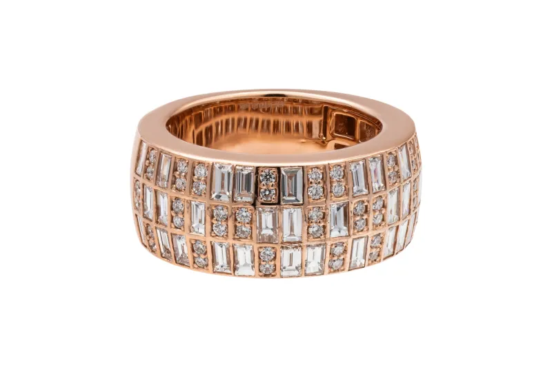 9ct Rose Gold Natural Diamond Baguette & Brilliant Cut Ring 2.04ct F VS Size O 8.1g