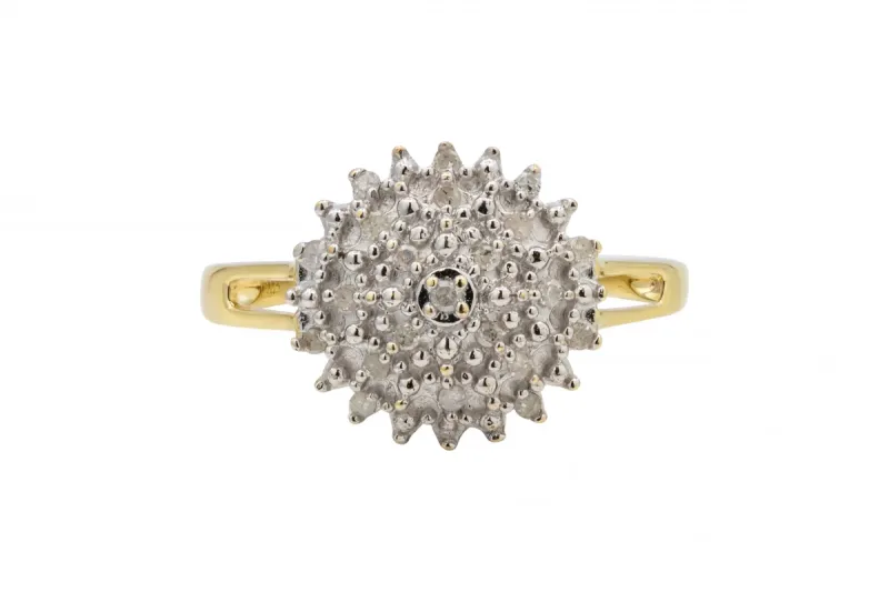 9ct Yellow Gold Flower Design Diamond Ring 0.15ct