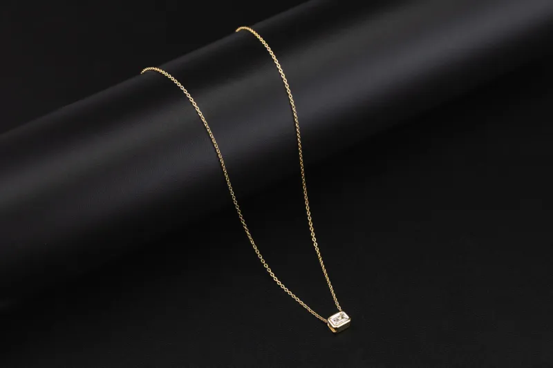 Gold Plated Sterling Silver Lab Grown Emerald Cut Diamond Necklace 0.50ct