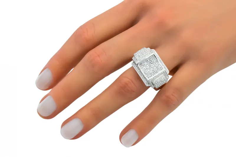 14ct White Gold Round Diamond Cluster Statement Ring 1.10ct