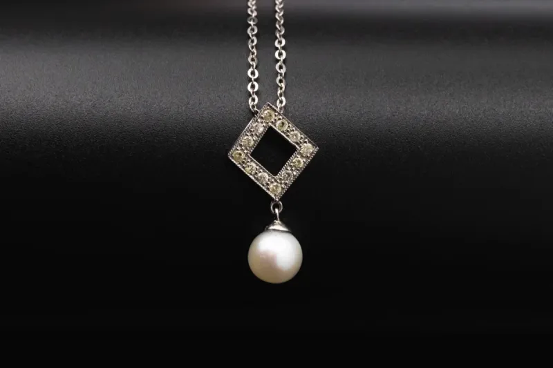Fresh Water Pearl & Diamond Drop Down Set 0.72ct