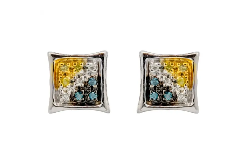 9ct Yellow Gold Multi-Colour Diamond Stud Earrings 0.10ct