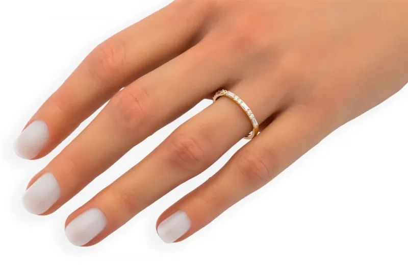 18ct Rose Gold Baguette & Round Brilliant Diamond Wedding Band 0.66ct
