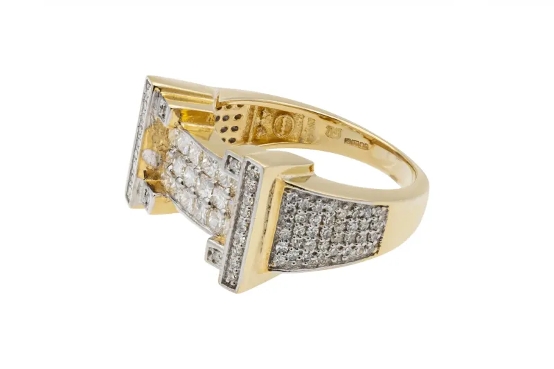 9ct Yellow Gold Round & Princess Cut Diamond Ring 1.25ct 5.8g
