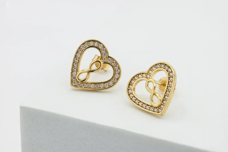 9ct Yellow Gold CZ Sparkling Gold Heart Earrings 2.2g