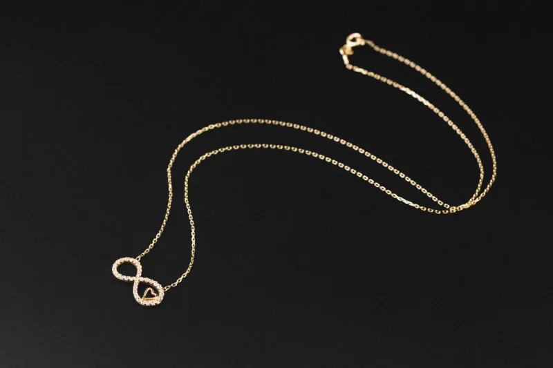 14ct Yellow Gold Cubic Zirconia Infinity Necklace 17" 2.20g