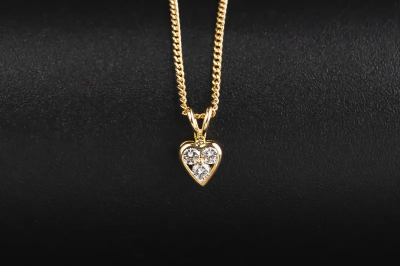 18ct Yellow Gold Three Diamond Heart Necklace 0.10ct