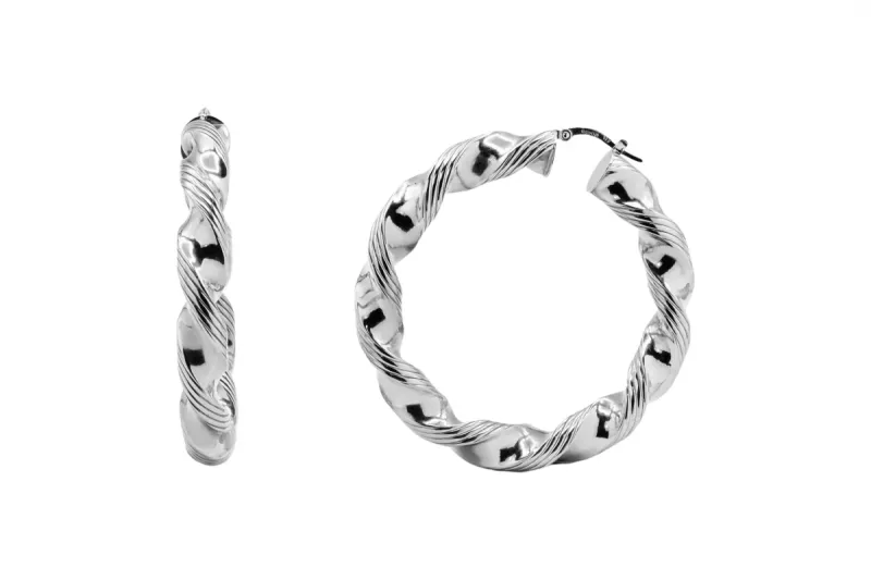 9ct White Gold Twisted Hoop Earrings 13.3g