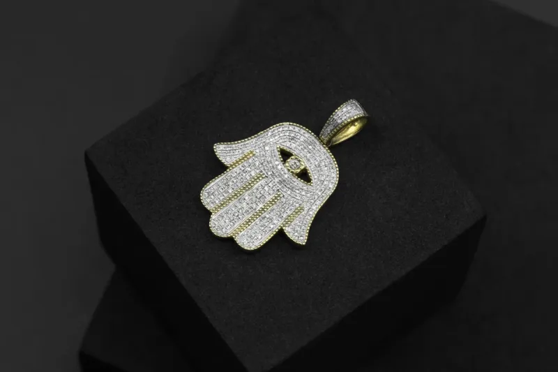 9ct Yellow Gold Hamsa Pendant 0.48ct