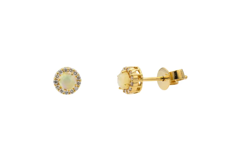 18ct Yellow Gold Diamond & Opal Stud Earrings 0.12ct