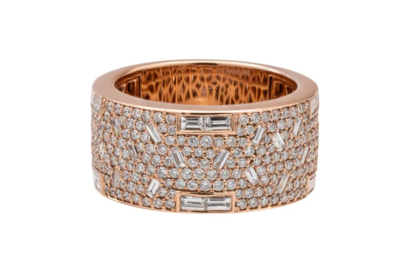 9ct Rose Gold Natural Diamond Baguette & Brilliant Cut Ring 1.58ct F VS Size O 10.6g