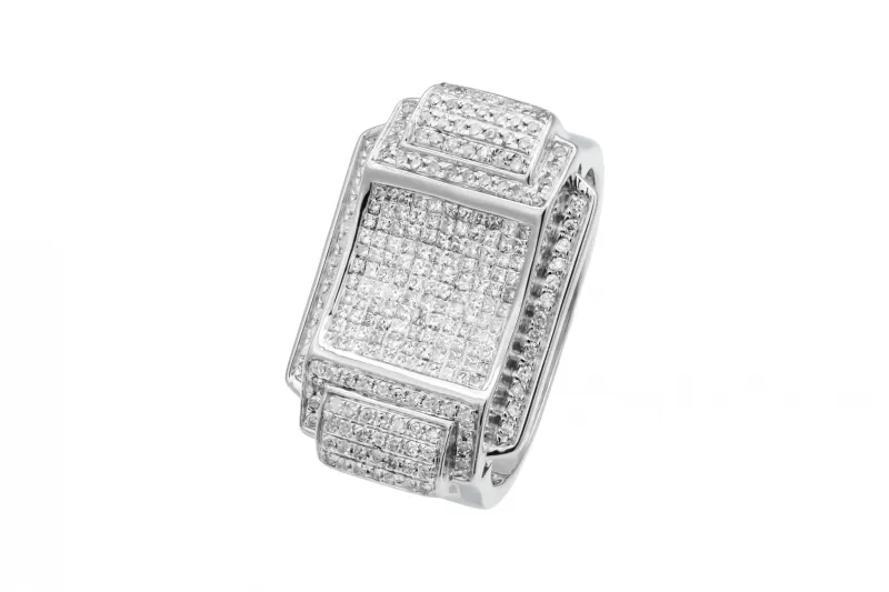 14ct White Gold Round Diamond Cluster Statement Ring 1.10ct