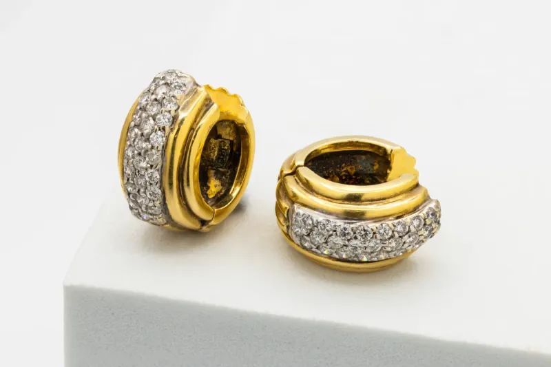 18ct Yellow Gold Round Brilliant Diamond Heavy Huggie Earrings 1.00ct