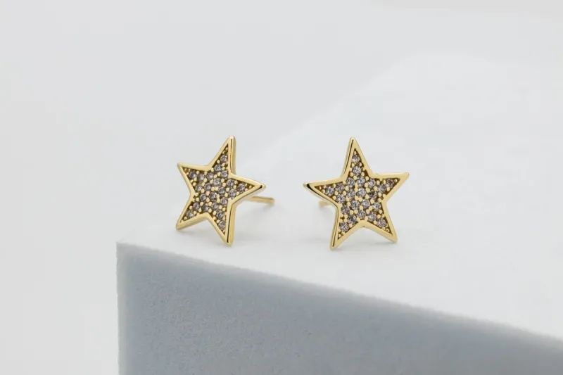 9ct Yellow Gold Cubic Zirconia Star Stud Earrings 2.1g
