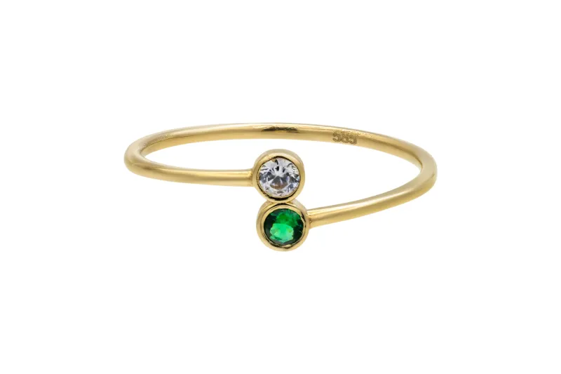14ct Yellow Gold Double Green and White Cubic Zirconia Ring 1g