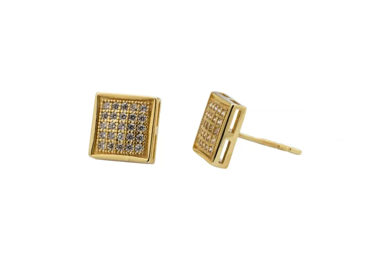 9ct Yellow Gold Square Cubic Zirconia Stud Earrings 1.8g