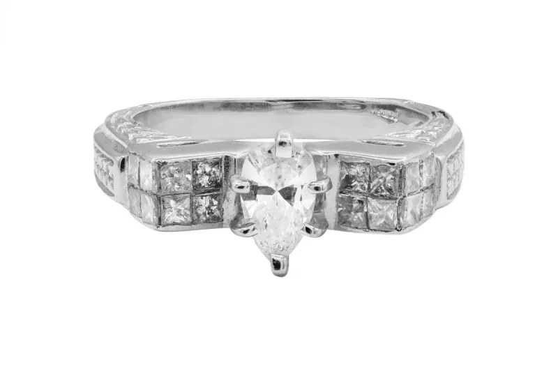 14ct White Gold Princess Cut Diamond Three Stone Ring With Detailed Shoulders 1.00ct