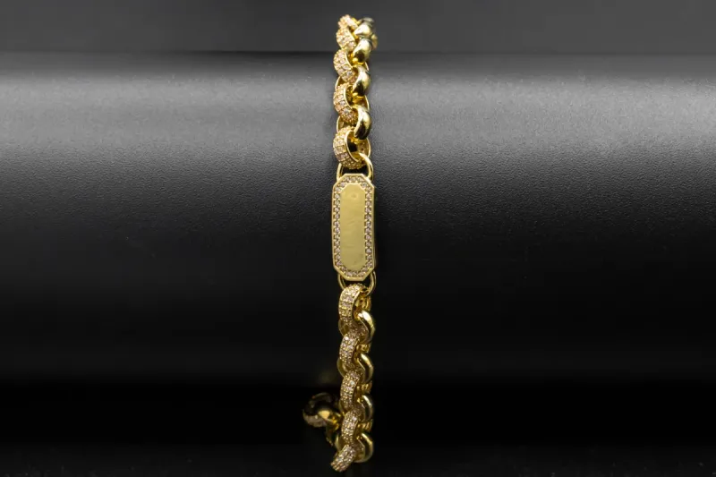 9ct Yellow Gold CZ ID Belcher Design Children's Bracelet 14.2g