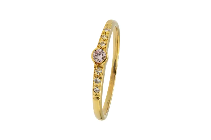 18ct Yellow Gold Natural Pink & White Diamond Ring 0.12ct SI 2g