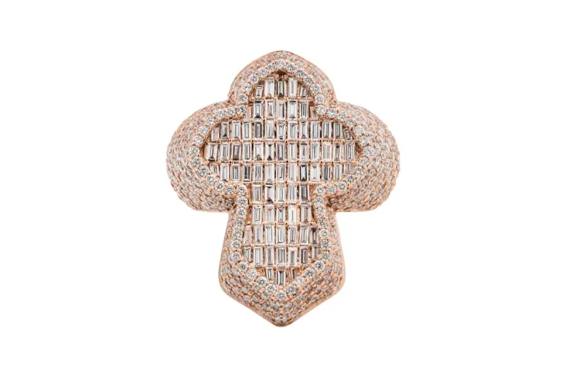 9ct Rose Gold Baguette & Round Diamond Cross Ring 3.71ct