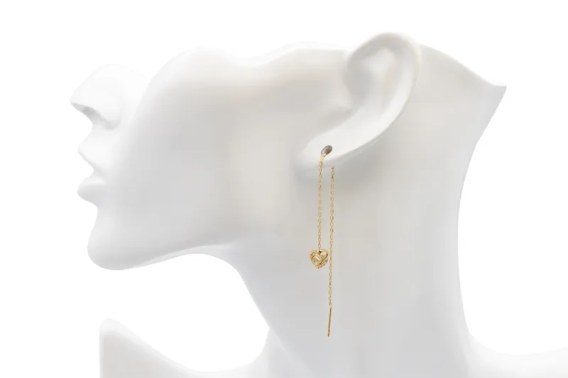 9ct Yellow Gold Pull Through Cubic Zirconia Heart Earrings 1.33g