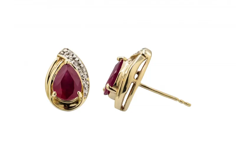 9ct Yellow Gold Ruby & Diamond Stud Earrings 0.005ct