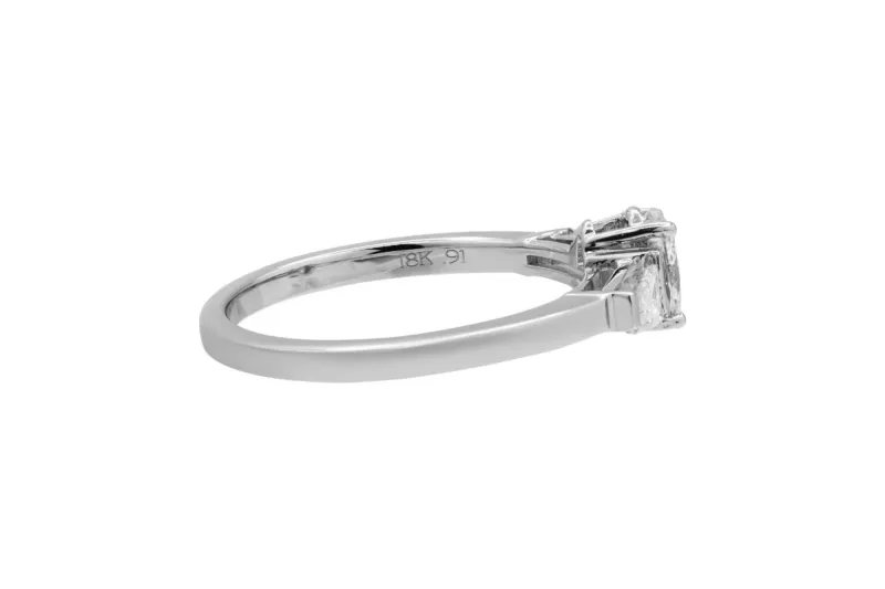 18ct White Gold Oval Diamond Three Stone Ring 0.91ct