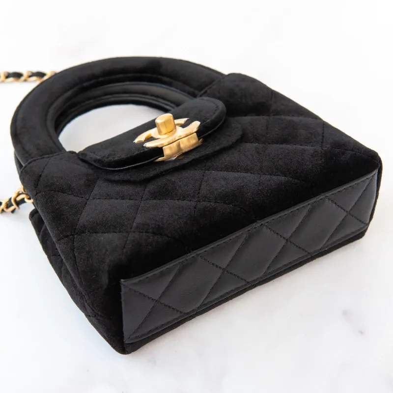 Chanel 24A Kelly Mini Nano Black Velvet Bag UNUSED