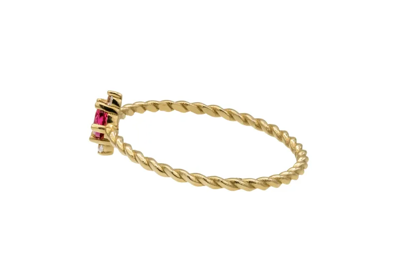 14ct Yellow Gold Pink & White Cubic Zirconia Three Stone Twist Ring Size O½ 0.9g