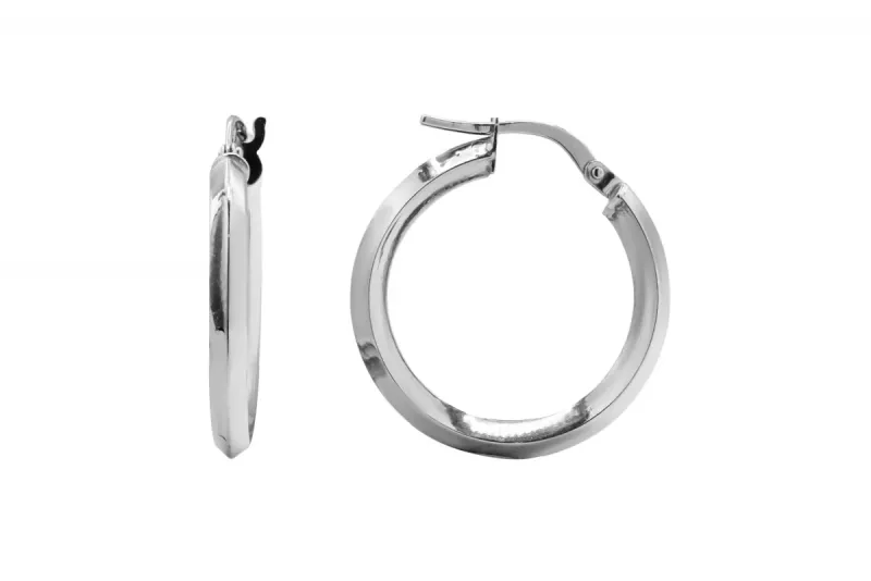 9ct White Gold Knife Edge Hoop Earrings  1.3g