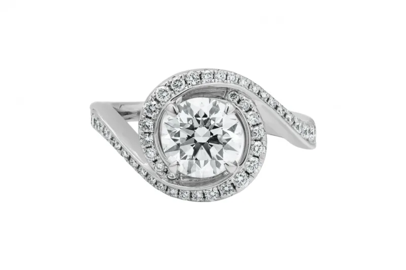 18ct White Gold Twist Halo Lab Diamond Ring 1.55ct IGI Certified