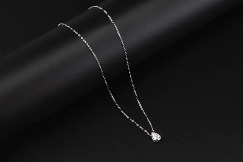 Gold Sterling Silver Lab Grown Pear Cut Diamond Necklace 0.50ct