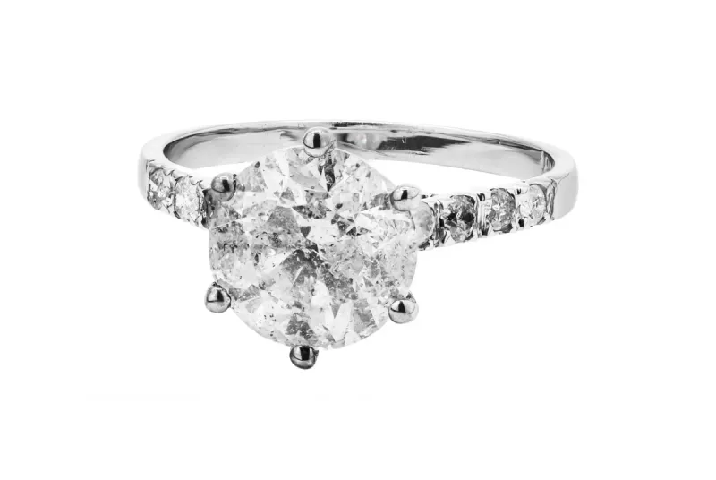 18ct White Gold Round Brilliant Diamond Shoulder Set Engagement Ring 2.65ct