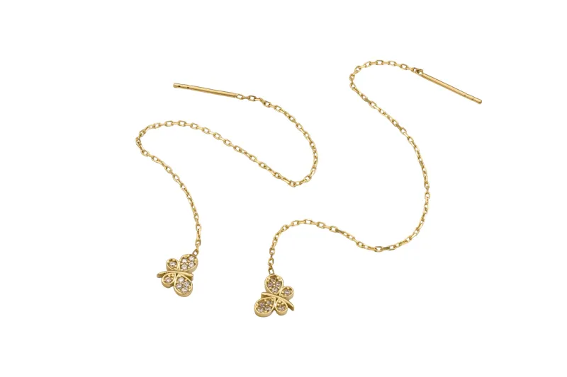 14ct Yellow Gold Pull Through Cubic Zirconia Butterfly Earring 1.26g