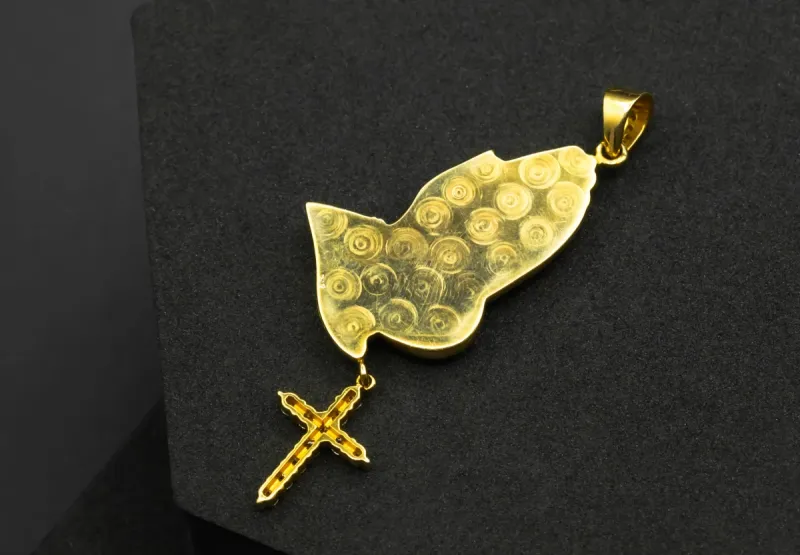 14ct Yellow Gold Diamond Pray Hands & Cross Pendant 3.16cts