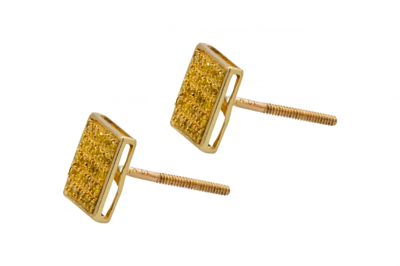 9ct Yellow Gold Square Yellow Stone Cluster Stud Earrings 0.10ct
