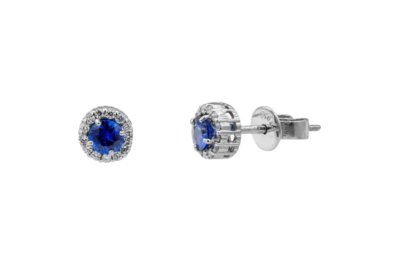 Platinum Diamond & Sapphire Stud Earrings 0.12ct