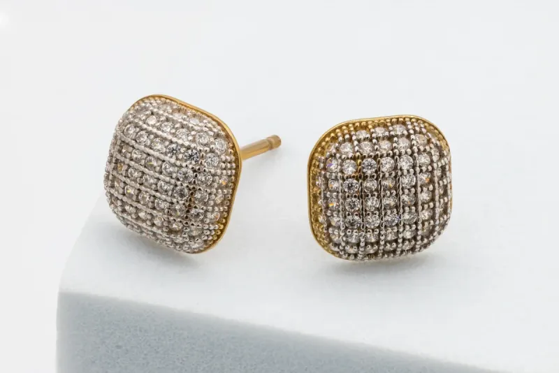 9ct Yellow Gold Cubic Zirconia Radiant Stud Earrings