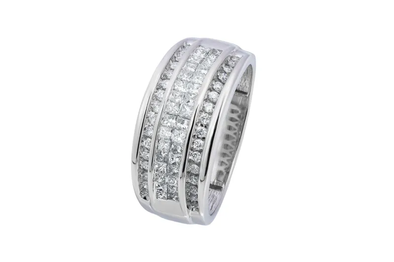 14ct White Gold Multi Row Diamond Mens Band Ring 1.46ct