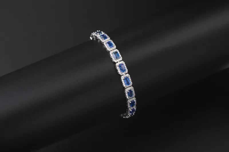 18ct White Gold Diamond & Sapphire Tennis Bracelet 1.90ct