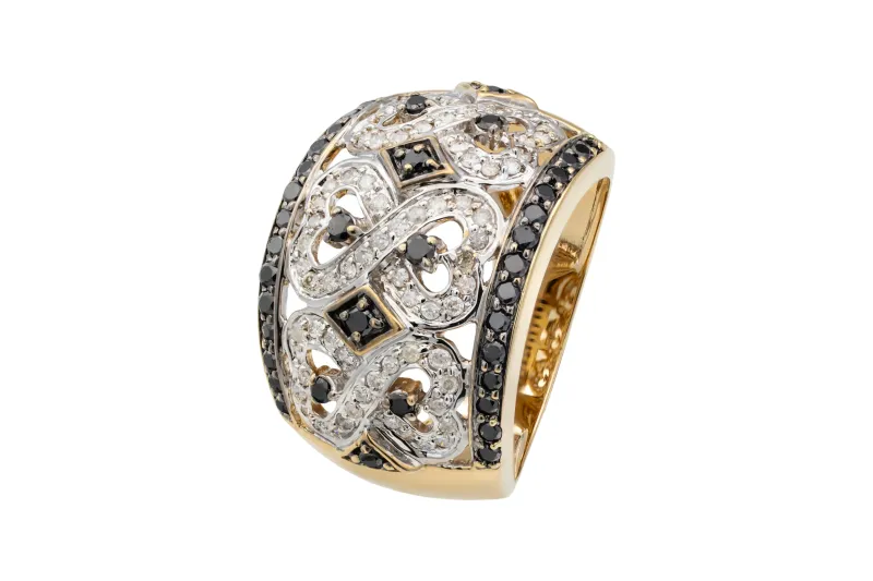 9ct Yellow Gold Black & White Diamond Ring 0.51ct 5.6g