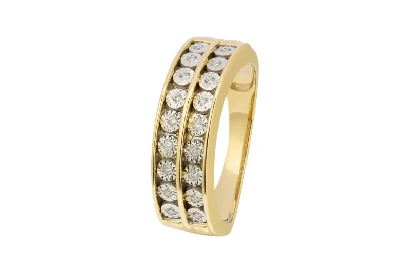 9ct Yellow Gold Double Row Diamond Wedding Band 0.07ct
