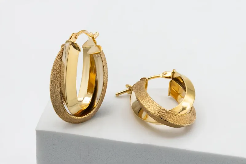9ct Yellow Gold Cross Over Hoop Earrings 1.9g