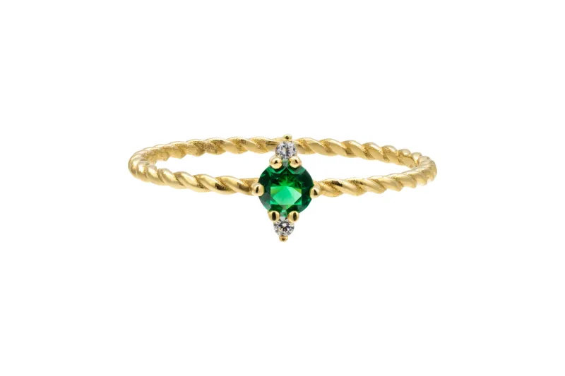 14ct Yellow Gold Trio Green and White Cubic Zirconia Twist Ring 0.80g