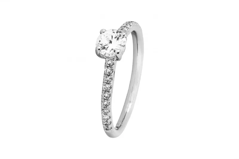 Platinum Solitaire Diamond Ring With Pavé Shoulders 0.58ct