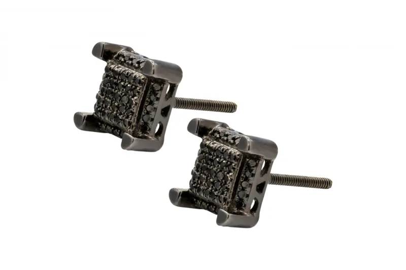 9ct White Gold Black Diamond Black Plated Stud Earrings 0.45ct 2g