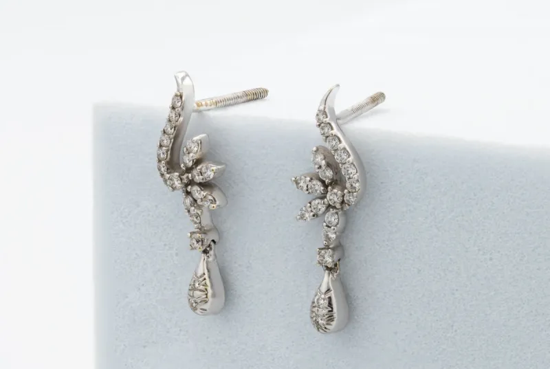 18ct White Gold Diamond Floral Drop Earrings 0.62ct